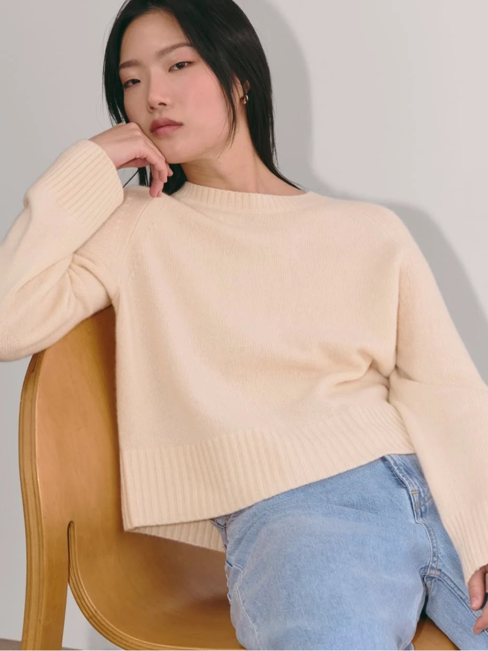 NWT! EVERLANE Women's The Boxy Crew in 100% Cashmere, Creme, Size Small S